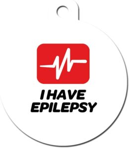 tag for a collar that has written "i have epilepsy" on it.