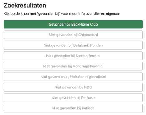 screenshot van chipnummer.nl na het invullen van de chipcode van een kat om de registratie te controleren. 